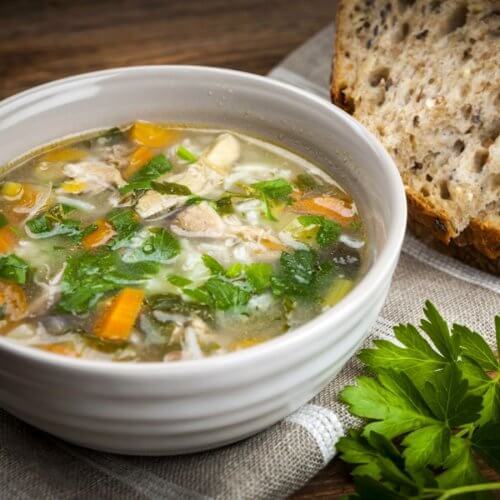 Chicken Soup in a white bowl