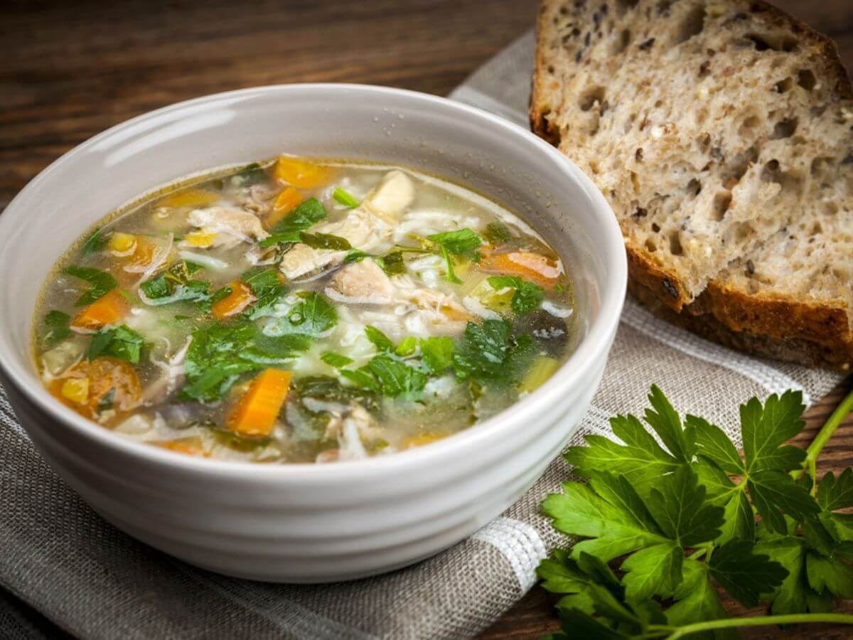 Chicken Soup in a white bowl