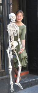irma jennings and skelly the skeleton outside