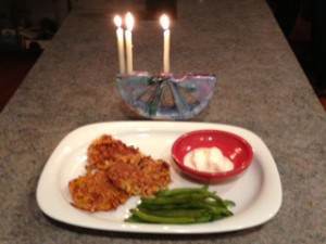 sweet potato latkes, string beans with a side of our yogurt