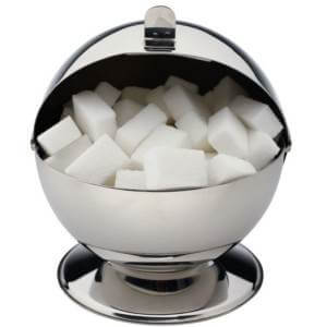 silver sugar bowl with sugar cubes