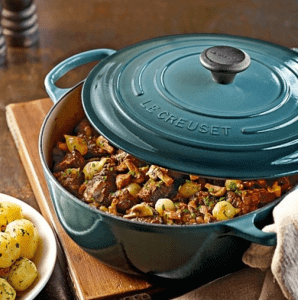 blue ceramic cooking pot