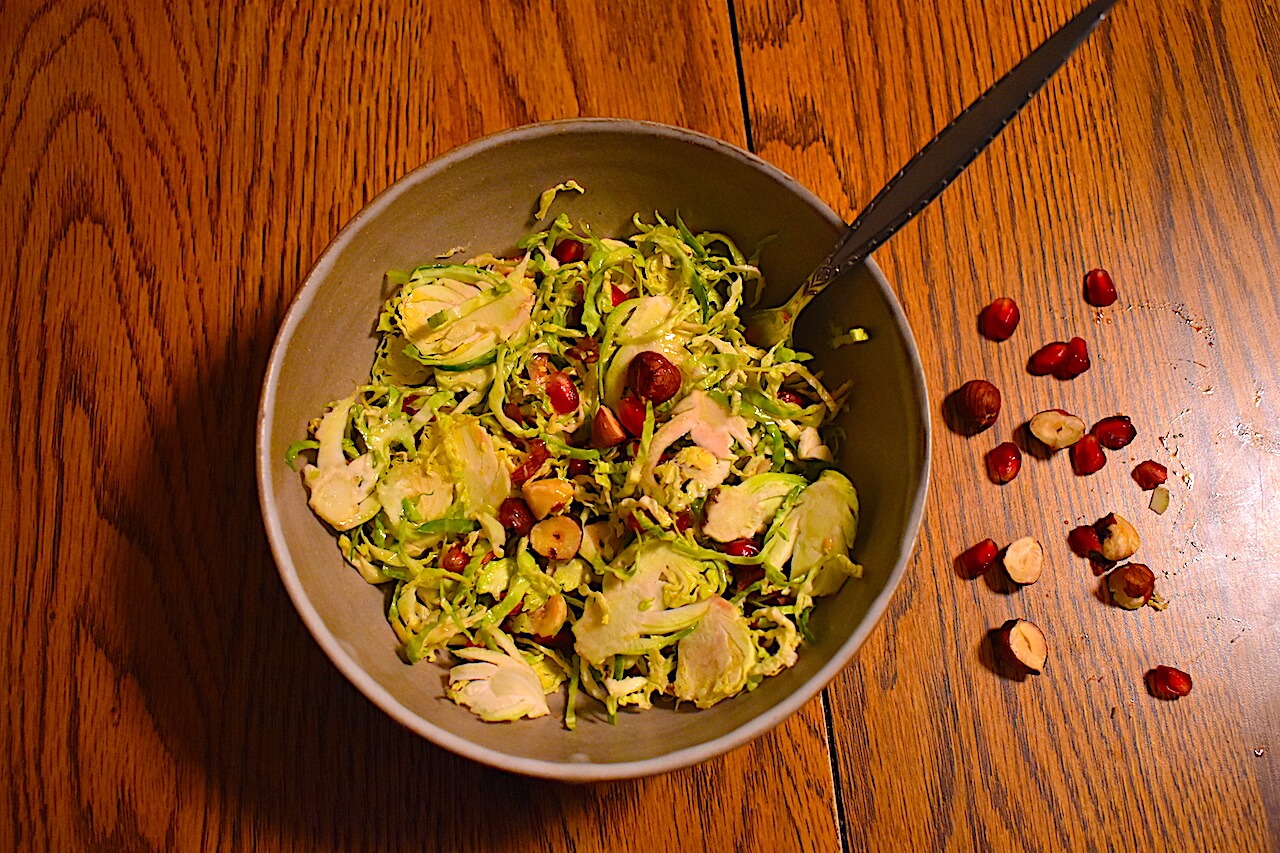 Shaved Brussels Sprout, Pomegranate and Toasted Hazelnut Salad - Food For Healthy Bones
